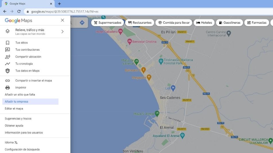 menu principal de google maps para registrar tu negocio menu principal de google maps para registrar tu negocio